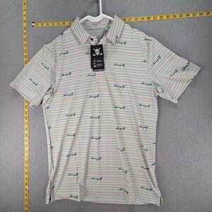 Chuco Golf Polo Shirt Mens Small White Scribble Stripe Performance Golf Stretch